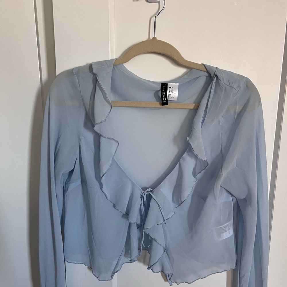 Sheer Blue Ruffle Top